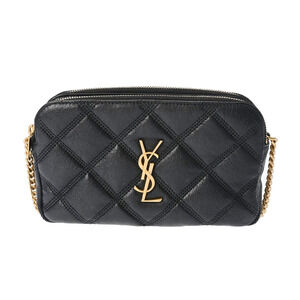 SAINT LAURENT Becky Double Zip Chain Black Leather Shoulder Bag